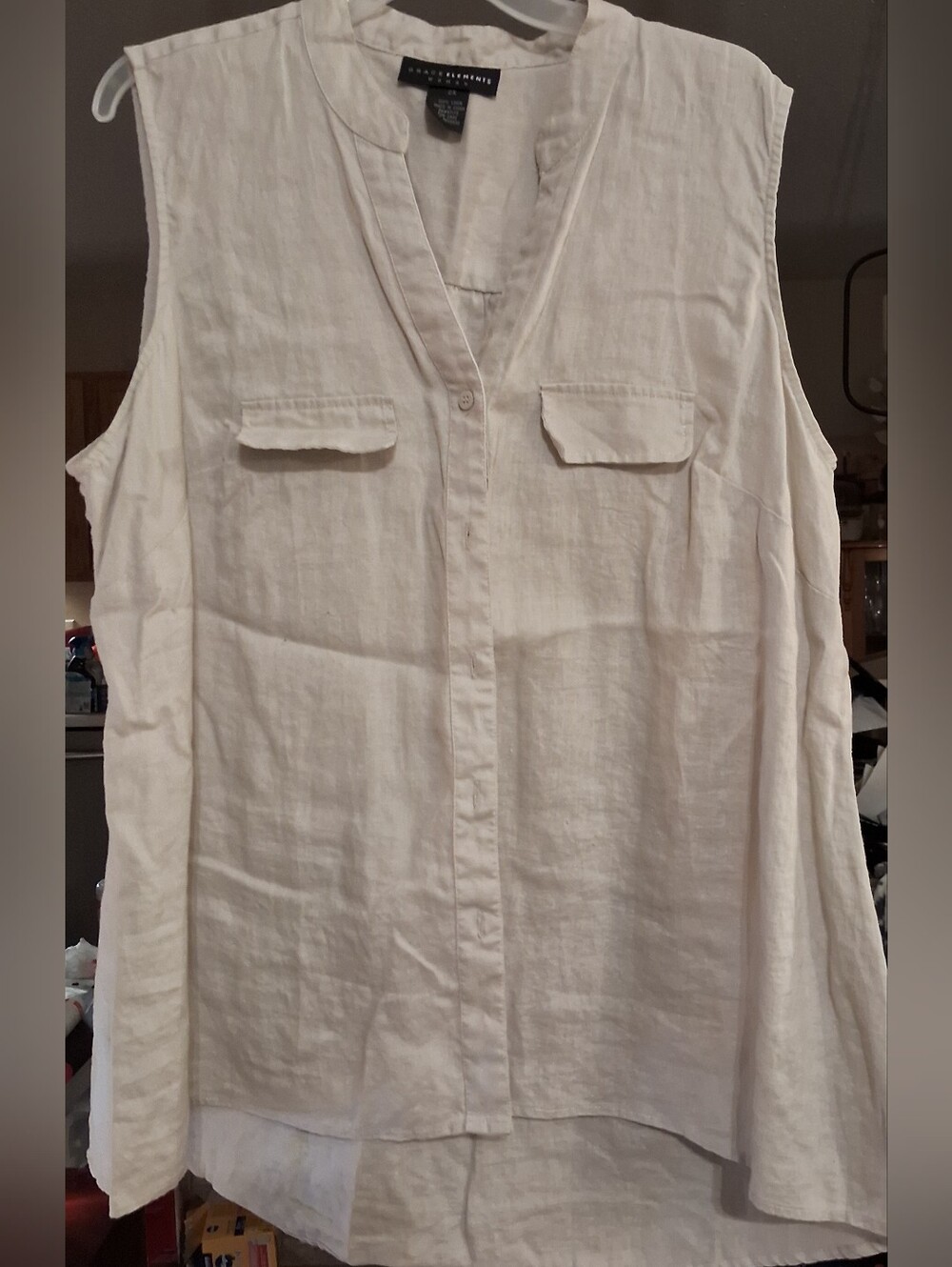 Grace Elements Sleeveless Linen Button-Front Top in Ivory Cream